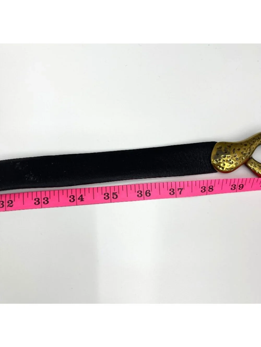 Vintage Chicos Women's M/L Black Leather Adjustable Hammered Brass Buckle Belt